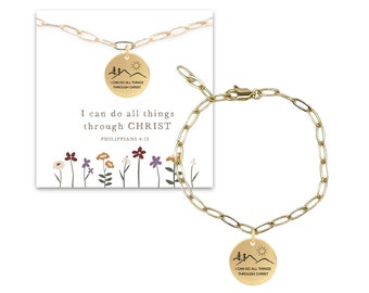 Bracelet Je peux tout faire par le Christ 2023, thème jeunesse LDS YW, bracelet chaîne trombone avec breloque thème jeunesse, idées cadeaux bijoux