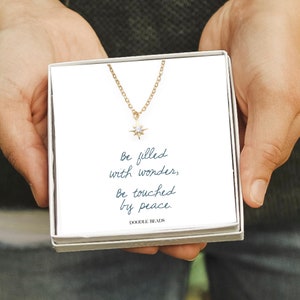 Collier étoile du Nord de Noël pour femme, carte de citation de Noël significative, émerveillez-vous, soyez touché par la paix, cadeau petite amie et soeur