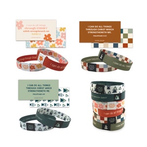Pulsera Todo lo puedo en Cristo, regalos con temática juvenil 2023 para mujeres jóvenes, hombres jóvenes o niños en edad primaria, pulsera tejida reversible y tarjeta