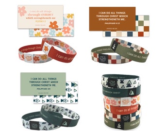 Bracelet Je peux tout par le Christ, cadeaux sur le thème de la jeunesse 2023 pour les YW, YM ou enfants d'âge primaire, bracelet tissé réversible et carte