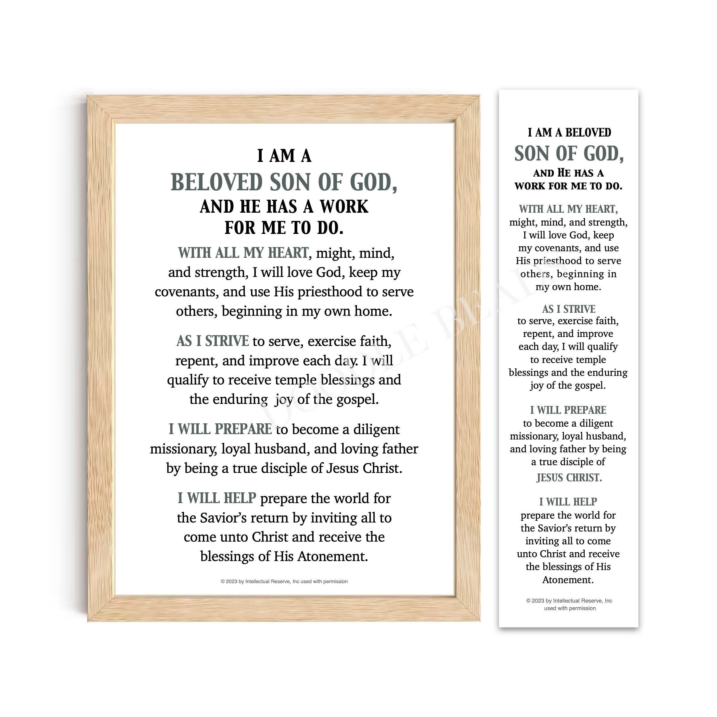 LDS Young Men Theme, Aarronic Priesthood Quorum Theme, Young Mens Theme Poster, & Bookmarks, Printable Wall Art, I am a Beloved Son of God