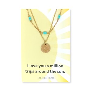 Regalos de te amo, novia, mamá, hija, esposa, collar y tarjeta de rayos de sol de doble hebra en capas, te amo un millón de viajes alrededor del sol