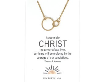 Cadeaux centrés sur le Christ, bijoux, collier Dainty Interlocking 2 cercle et carte de citation inspirante, cadeau fille, missionnaire, jeunes femmes