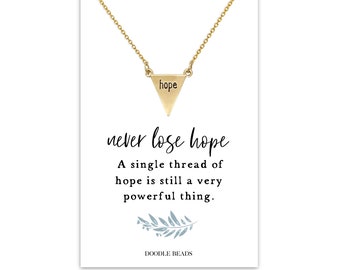 Positivity Hope Gift for her, Depression anxiety gift, mental heath women wellness gift, Gold hope necklace & card quote, Never lose hope