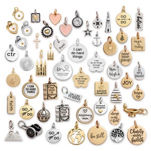 LDS Charms Bulk – Choose Faith, Trust, Heart, Go and Do, Liahona, Mountain, Past Youth Theme, Jewelry for YW, Missionaries, Girls & Women