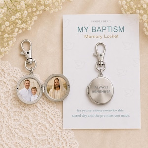 LDS Baptism Photo Locket Scripture Bag Zipper Pull, Personalized Baptism Gift, Always Remember Memory Locket, Keepsake for Boys & Girls