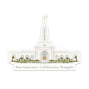 Sacramento CA LDS Temple Sticker, Latter Day Temples Watercolor Art Illustration, Waterproof Vinyl Decal Sticker for Laptop, Water Bottle