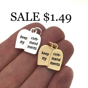 Keep my commands-bedel, LDS-bedel met gemeenschappelijk thema 2019, sieraden, 10 geboden-tabletbedel in zilver of goud, armband- of kettingbedel