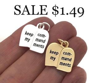 Keep my commandments charm, 2019 LDS mutual theme charms Jewelry, 10 commandments tablet charm in silver or gold, bracelet or necklace charm