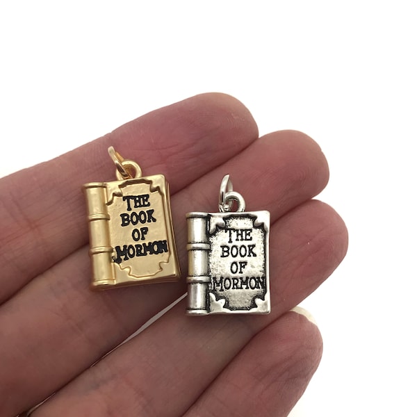 Book of Mormon charms, silver or gold book charms with The Book of Mormon stamped, Book of Mormon challenge Gift incentive reminder, LDS