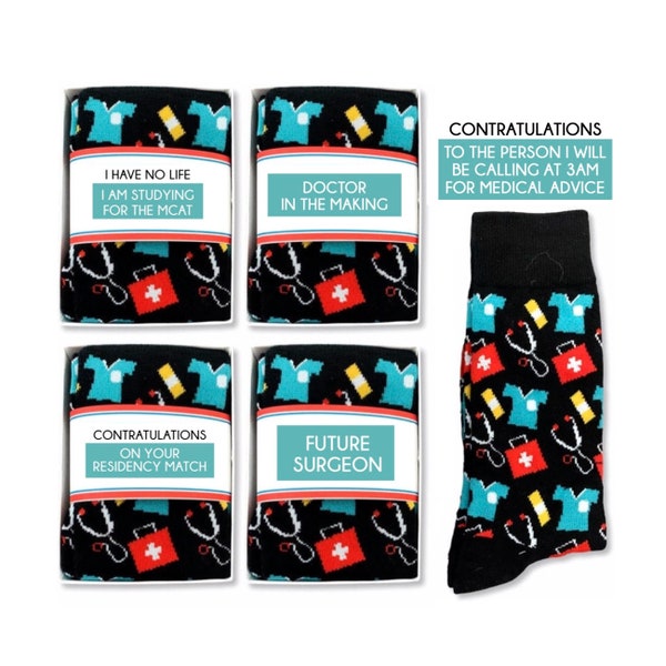 Medical School Gift, Residency Match, MCAT Study gift,  Nurse & Doctor Socks, Med Student Graduation, Future Surgeon, Doctor in the Making