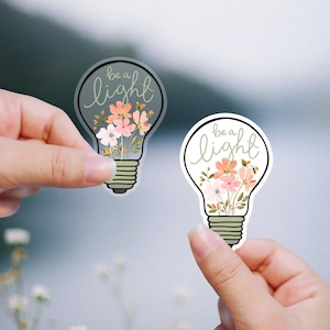 Be a Light, sticker, Boho bloemen gloeilamp sticker vinyl decal, Be the Light, bloemen in een gloeilamp, inspirerende bericht quote stickers