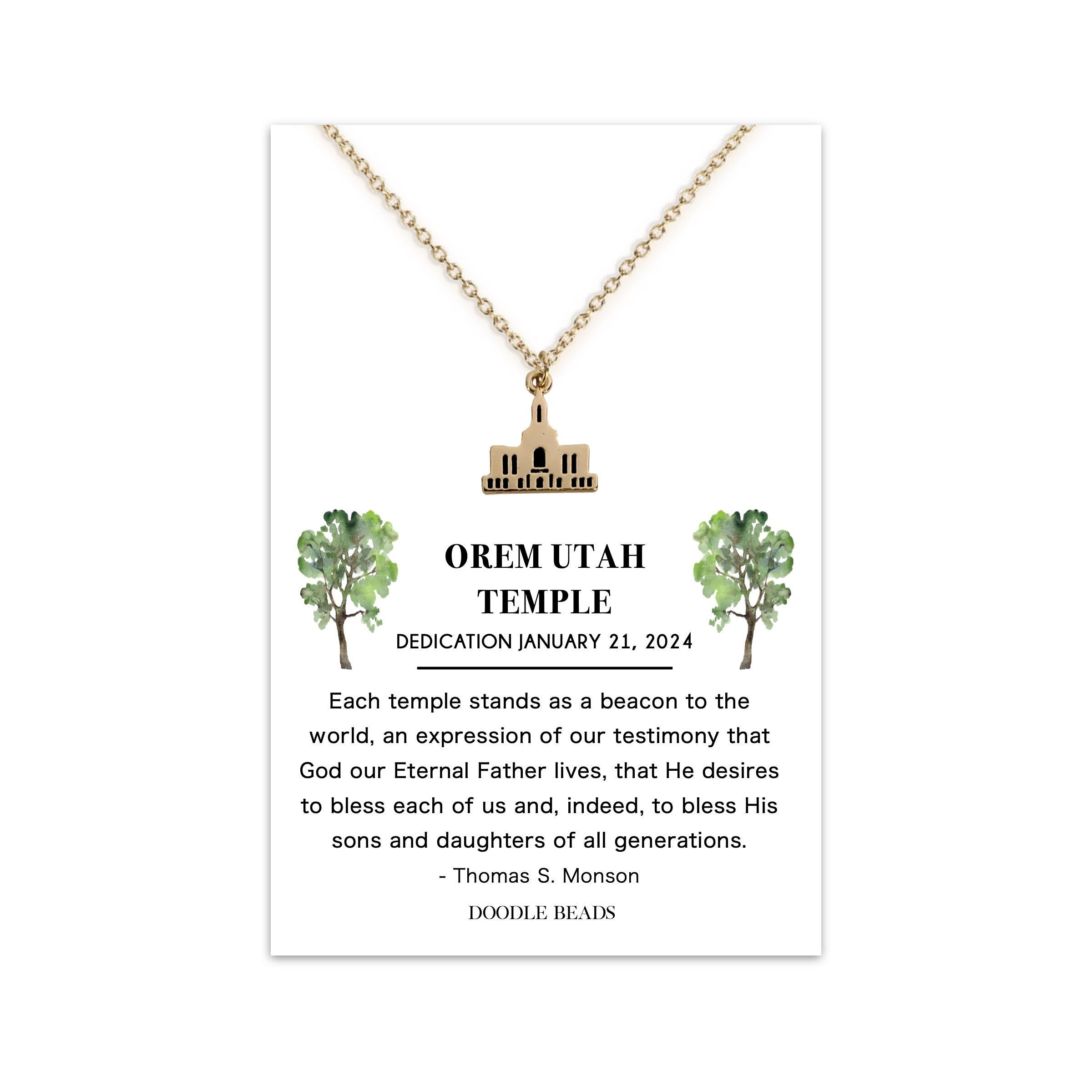 Orem Utah Temple Charm Necklace, LDS Temples Gifts & Jewelry for Young Women, Dainty Silver or Gold Orem Temple Pendant, Temple Quote Card
