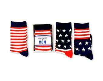 Military Mom Gifts, Military Mom Socks, Red White and Blue USA Gifts, Stars & Stripes accessories, American Flag Patriotic Gifts  for her