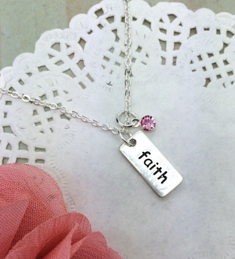 Faith in God Necklace Silver Faith Bar Necklace With Pink Etsy