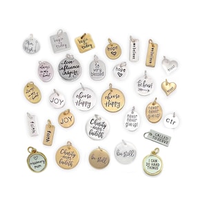Inspirational Word Charms for Women, Hand Stamped Charms, Motivational Positive Message Charms for Bracelets, Dainty Necklace Charms for her