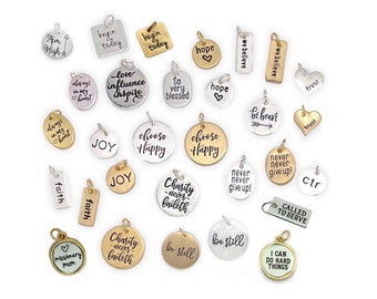 Inspirational Word Charms for Women, Hand Stamped Charms, Motivational Positive Message Charms for Bracelets, Dainty Necklace Charms for her