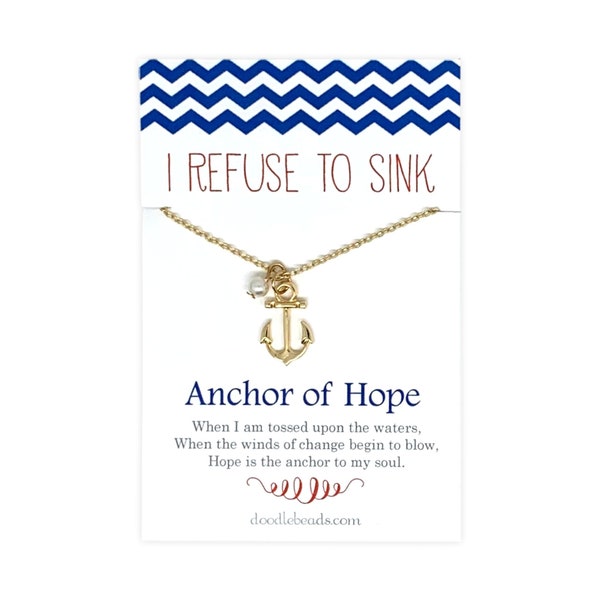 Encouragement Gift, Hope of anchor Necklace, Anxiety positive good energy Gifts,  Anchor necklace & I refuse to sink positive quote card