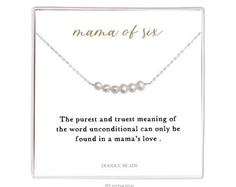 Mama of Six, Mom of 6, Family of 6, Six Kids, 6 Pearl Bar Necklace, Mother's Day, Anniversary Mom Gifts, Birthday, Sterling Silver, 14K Gold