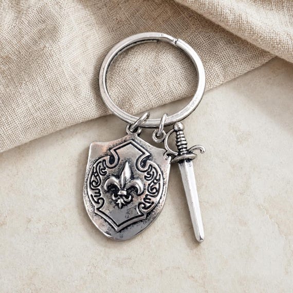 Shield and Sword Key Ring, Armor of God, Shield of Faith, Religious Christian Faith Gift for Men, Teen Boy Gift, Inspirational Gift for Him