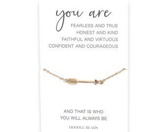 Necklace for Teens, Manta Necklace, Self Confidence Gift for Her, Arrow Necklace, Words of Affirmation Message Card, You are Fearless & True