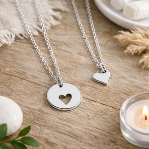 Mother Daughter Heart Necklace Set, Gift for Mom & Daughter, Mother’s Day Jewelry, Sentimental, Cutout Heart Pendant, Wedding Bride Gift