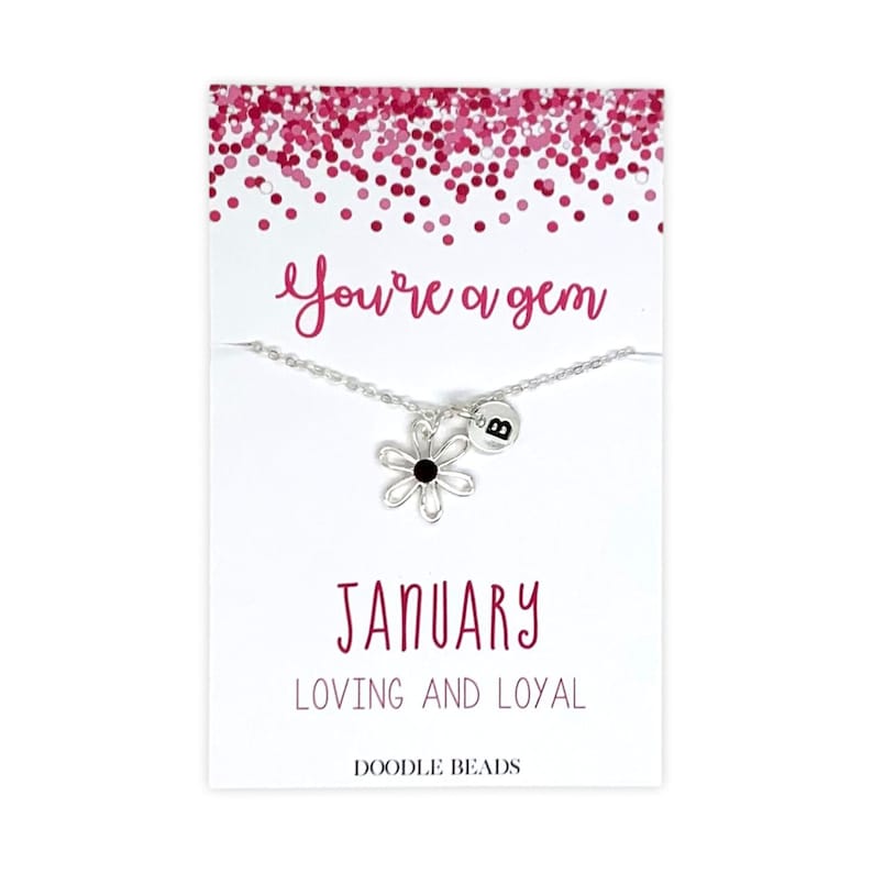 Little Girls Birthstone Necklace With Personalized Initial Etsy