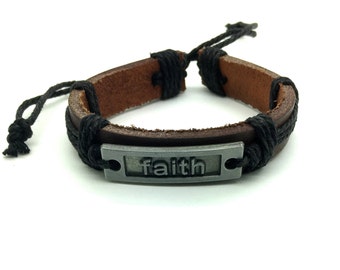 Moroni's Quest, Pioneer Trek,  Leather Faith Bracelet, Adjustable Unisex, gift for boys, girls, adults,  Duty to God gift