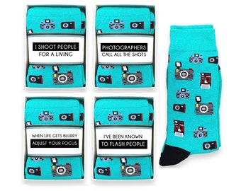 Funny Photography Gifts, Gift for Photographer, Unisex Camera Socks & Sock Wrap Pun, Quote, I shoot people, Client Gift Idea, Cool Socks