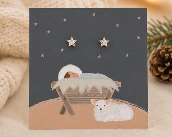 Gold CZ North Star Earrings, Baby Jesus Manger Christmas Studs