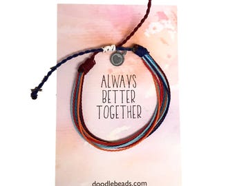Friendship Thread Bracelet with heart charm, always better together, waterproof bracelet adjustable boho bracelet, bohemian wax bracelet