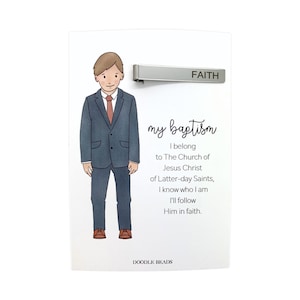 Cadeau de baptême pour garçon LDS, pince à cravate et carte, J'appartiens à l'Église de Jésus-Christ... Je le suivrai dans la foi, aperçu du baptême, pour petit-fils