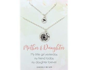 Mother Daughter Necklace Gift Set, DANDELION matching Mother Daughter Jewelry, mommy and me necklace, mothers day gifts for mom daughter