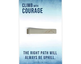 Mountain Tie Bar & card quote, Courage Gift for him, Mountain Climbing Gift, Inspiring Gift for Men, Climb with courage, Motivational Gift,