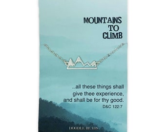 Mountains to Climb card with Silver or Gold Mountain Necklace, LDS gift for her, Outdoors, Hikers necklace, Overcoming obstacles, courage