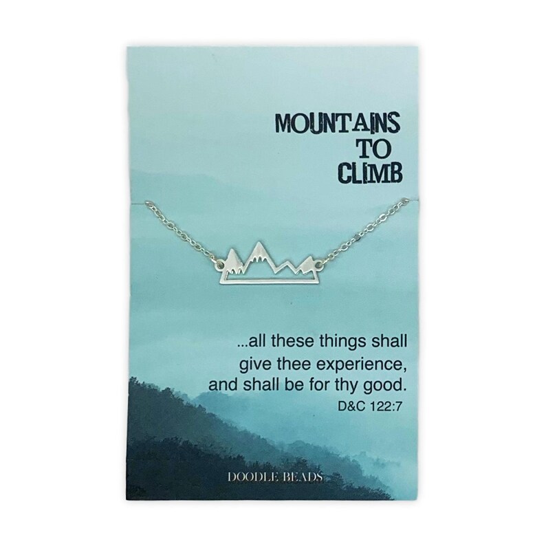 Mountains to Climb card with Silver or Gold Mountain Necklace, LDS gift for her, Outdoors, Hikers necklace, Overcoming obstacles, courage image 1