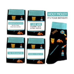 Dermatology Gifts, Novelty Socks for Dermatologist, Skin Care Doctor, Appreciation Gift, Thanks a Mole Lot, Holy Moley It&#39;s your Birthday