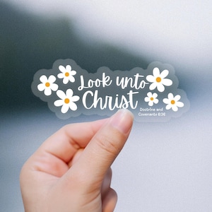 2025 LDS Youth Theme Look Unto Christ Adesivo de vinil transparente Daisy, à prova d'água, decalques removíveis para garrafas de água, espelhos, presentes de YW, D&C 6:36