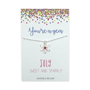 Little Girls Ruby Birthstone Necklace, July Birthday Gift for girls, Ruby Birthstone flower necklace, daughter Gift, Niece Birthday Gift