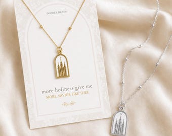 Salt Lake Temple Necklace Gift for Women, More Holiness Give Me, LDS Temple Jewelry, Elegant Arch Enamel Temple Pendant, Gold or Silver