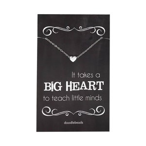 Teacher gifts - Tiny Gold or Silver Heart  or Apple Necklace - Teacher appreciation carded gift "It takes a big heart to teach little minds"