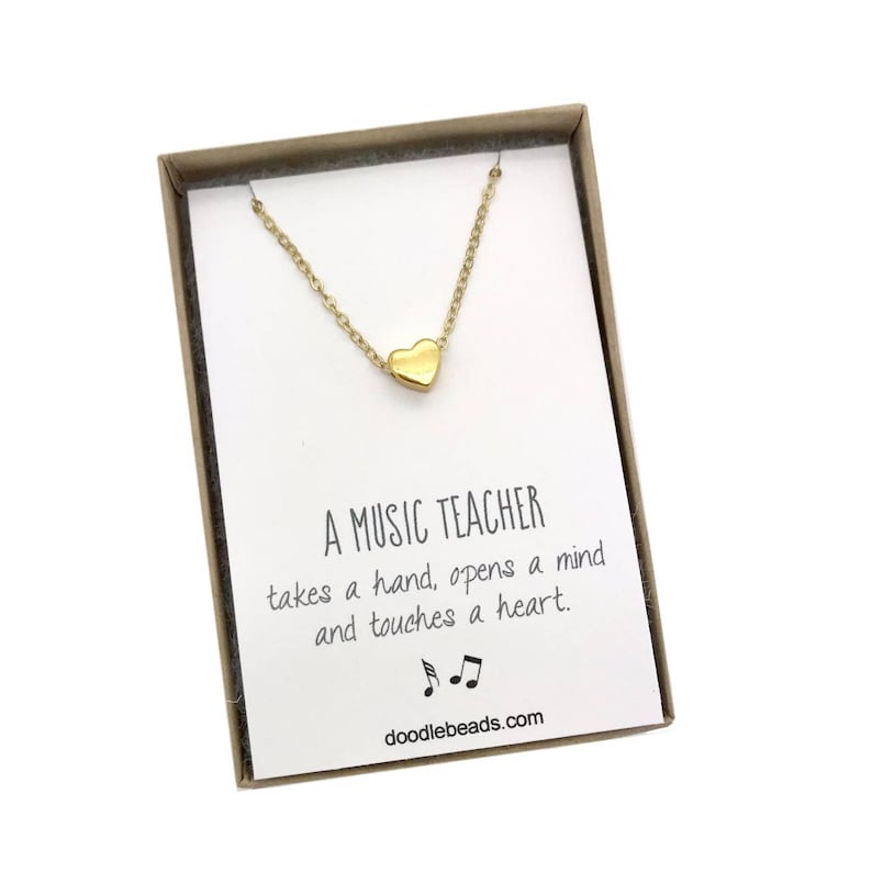tiny heart necklace or music note necklace card Choir teacher Band Teacher Thank you Gift Piano Teacher Gift Orchestra teacher gift