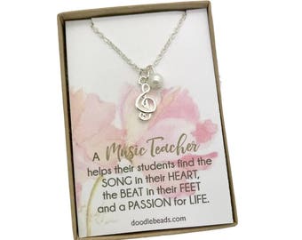 Gift for Music teacher, Piano teacher gift, Dainty silver or gold music Note Necklace necklace, treble clef necklace, music stanza pendent