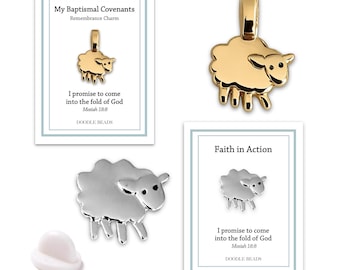 Lamb Charm or Pin, Baptism Confirmation Gift, Mosiah 18, LDS Christian Faith Jewelry, Lamb of God, Easter Gift, Good Shepard, Clip On Charm