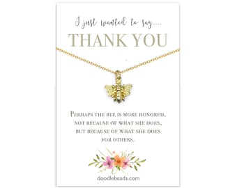 Bee Necklace Pendant with Meaningful Thank You Card, Teacher Appreciation Jewelry, Gratitude Gift Her, for Mentor, Caregiver, Volunteer