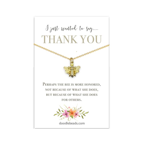 Bee Necklace Pendant with Meaningful Thank You Card, Teacher Appreciation Jewelry, Gratitude Gift Her, for Mentor, Caregiver, Volunteer