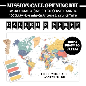 LDS Mission Call Open Kit - Große Weltkarte + Klebende Pfeile & Called to Servier Banner zum Abschied von Missionaren