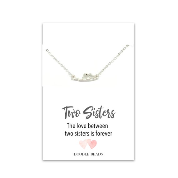Sisters Necklace Gift With Quote Card Birds of a Feather Silver