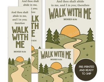 Marcador impreso, etiqueta e impresión de 5 x 7 para niños de la Primaria, tema juvenil SUD Walk With Me 2026, tarjeta con arte de las Escrituras de Moisés 6:34, listo para enviar