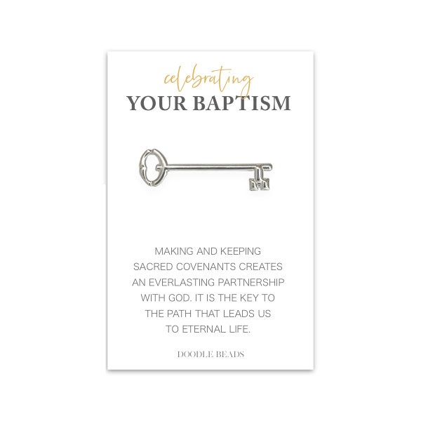 LDS Baptism Gift for Him, Convert Baptism Gift, Celebrating your Baptism Card with Silver Key Tie Clip, Covenant Path, Key to Eternal Life